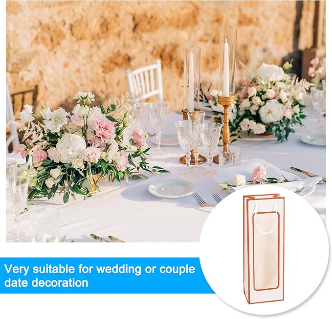 uxcell Wine Bags, 20pcs 4.92"x3.35"x14.2" Wine Gift Bags with Rope Handles, Paper Wine Tote Bag with Clear Window for Wedding Birthday Christmas Party Supplies, White Orange