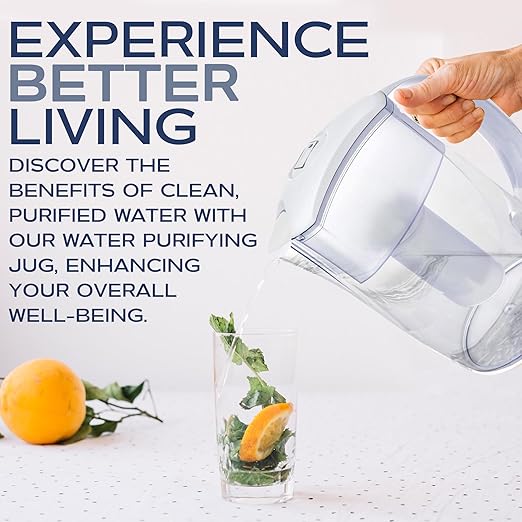 Purified Clean Crystal-Clear Water Filter Pitcher: Experience Enhanced Extraordinary Refreshing Hydration, Enjoying Convenience, Efficient and Quality You Deserve (White - 2.4 LTS)