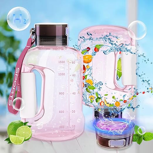 Hydrogen Water Bottle,57OZ/1.5L Large Capacity Portable Hydrogen Water Bottle Generator,Hydrogen Water Generator with SPE/PEM Technology (Color : Pink)