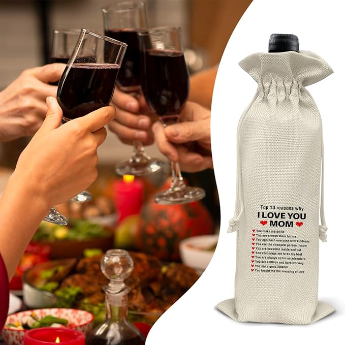 HOIJAUMAI Mom Gift From Son Daughter, Gifts for Mom Birthday Mother's Day Mom Wine Bag Mother Wine Gift Bags