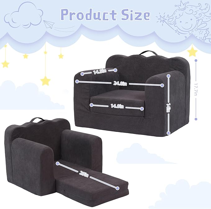 Toddler Folding Couch,2-in-1 Flower Shaped Sofa Convertible Sofa Recliner, Comfortable Flip-up Sofa, Suitable for 0-2 Years Old Toddler Couch(Gray)…