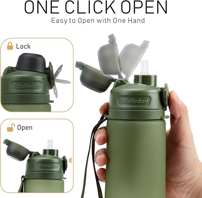 Collapsible Water Bottles 20oz, Leak Proof, BPA-Free, Foldable Silicone Travel Water Bottle with Straw Strap for Cycling, Hiking, Outdoors