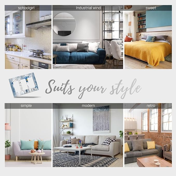 Rustic Teal Blue Daisy Floral 3 Gang Rocker Light Switch Covers Triple Outlet Wall Plate Decorative Switchplate Cover Faceplate GFCI for Country Bathroom Bedroom Kitchen Decor