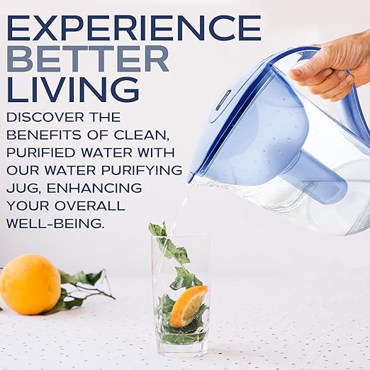 Purified Clean Crystal-Clear Water Filter Pitcher: Experience Enhanced Extraordinary Refreshing Hydration, Enjoying Convenience, Efficient and Quality You Deserve (Blue - 3.8 LTS)