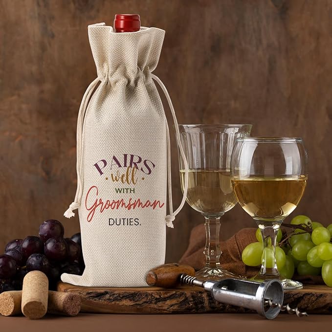 Groomsmen Proposal Gift, Groomsmen Wine Bag, Best Man Proposal Gifts, Wedding Engagement Gifts for Groomsmen Wine Bottle Bag, Pairs Well with Groomsman Duties Wine Bottle Bag