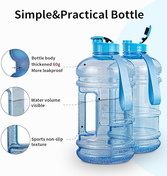 TOOFEEL 2.2 Liter Gym Water Bottle - 100% Leak Proof Big Sports Water Bottle Larger than 74 oz Water Bottle with Visible Volume for Drinking (74oz Transparent Light Blue)