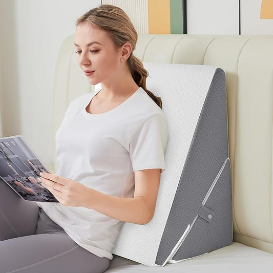 Sasttie Wedge Pillow for Sleep Apnea, 10 Inch Adjustable Bed Wedge Pillow for Back Pain, Acid Reflux, Memory Foam Triangle Pillow Wedge for Sleeping, Post Surgery, Knee Elevate, White & Dark Grey