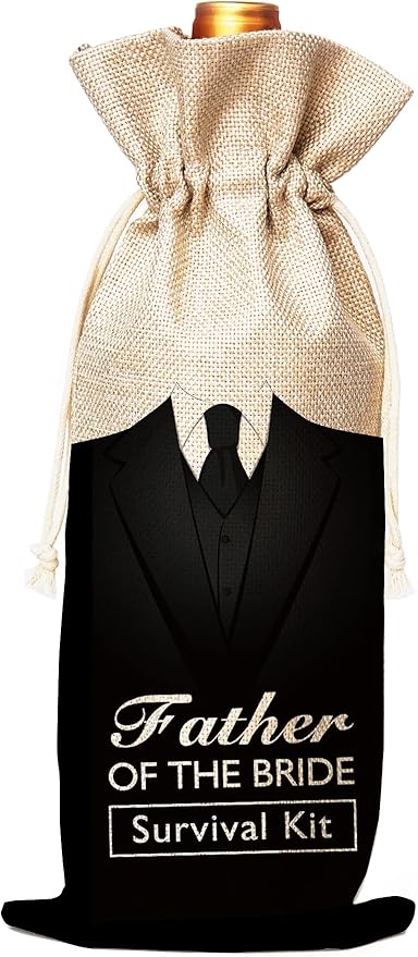 Muruseni Father of the Bride Gift,Gift for Father in law, Birthday Gift for Father in law, Gift to Wife's Father, Groom to Father in law Gift-Cotton linen Drawstring Wine Bags(1 Pack)