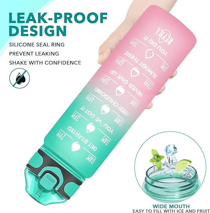 Enerbone 32 oz Water Bottle with Times to Drink and Straw, Motivational Drinking Water Bottles with Carrying Strap, Leakproof BPA & Toxic Free, Ensure You Drink Enough Water for Fitness Gym Outdoor