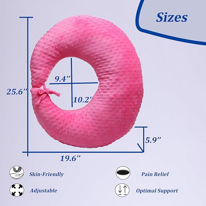 BBL Pillow After Surgery for Butt Sleeping, Brazilian Butt Lift Pillow Post Surgery Recovery for Sitting Sleeping Driving Donut Pillow for Woman Lumbar Back Cushion Seat Foam (Pink Dot)