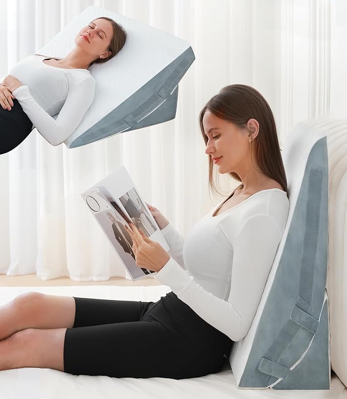 Bed Wedge Pillow for Sleeping, 7.5 Inch Adjustable Memory Foam Triangle Wedge Pillow for After Surgery Legs and Back Support Pillow Relieve Acid Reflux, Gerd, Snoring