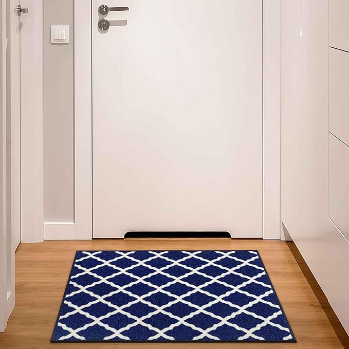 Machine Washable Moroccan Trellis Design Non-Slip Rubberback 2x3 Traditional Indoor Area Rug for Living Room, Bedroom, Kitchen, Entryway, 2'3" x 3', Navy