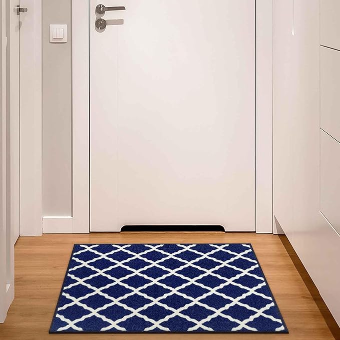Ottomanson Glamour Collection Non-Slip Rubberback Moroccan Trellis Design 2x3 Indoor Area Rug/Entryway Mat, 2'3" x 3', Navy