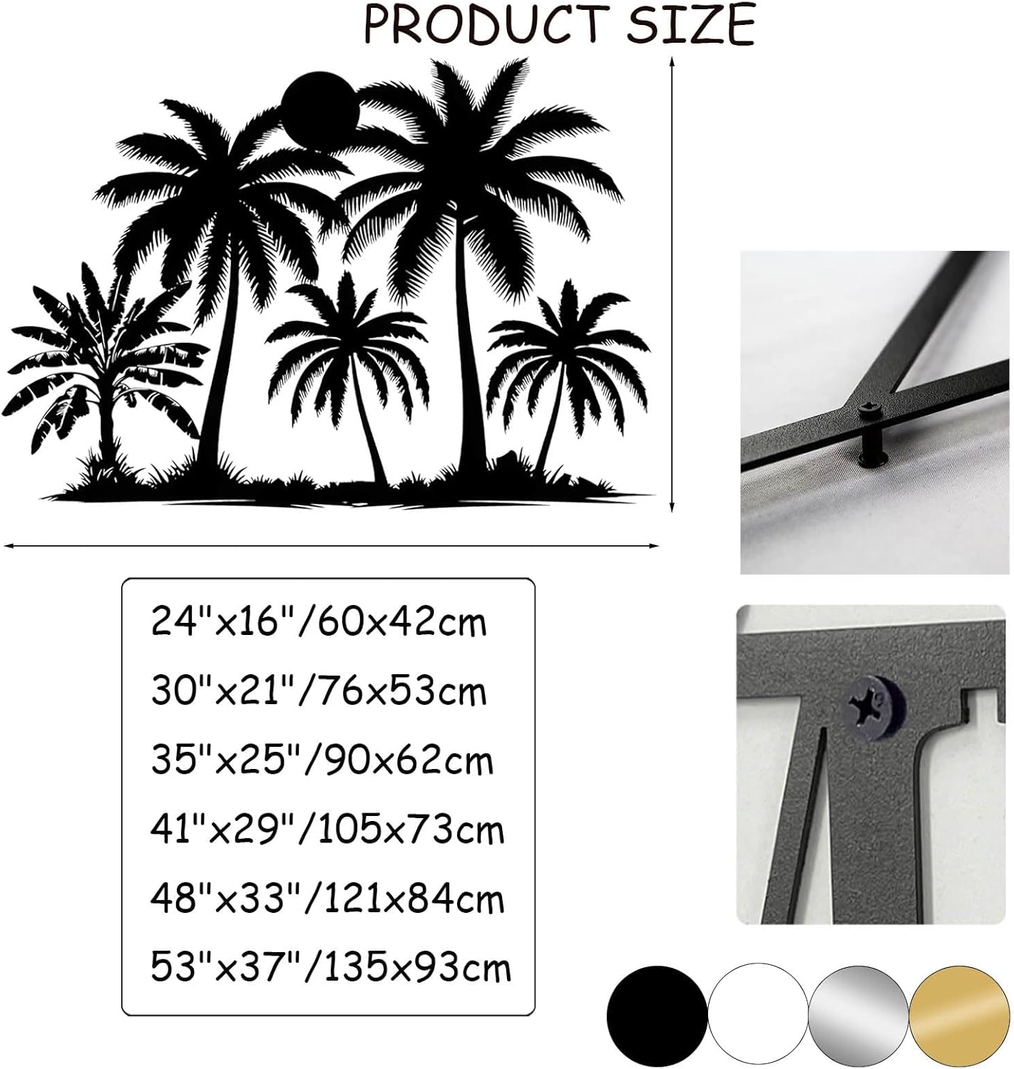 Tuglona Metal Palm Tree with Sunset Wall Decor, Tropical Palm Tree Metal Wall Art, Tropical Wall Decor, Sun Wall Art, Beach Wall Decoration, Coastal Trees Wall Hanging (White, 24"x16"/60x42cm)