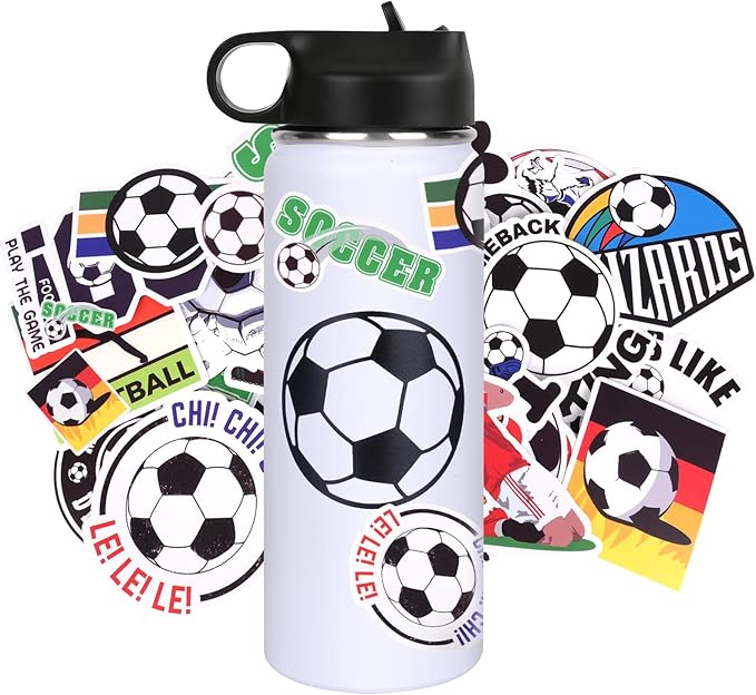 Soccer Gifts for Boys Girls 8-12,Soccer Water Bottles and 50PCS Stickers Dirp Stuff for Kid Player Lovers(18OZ)