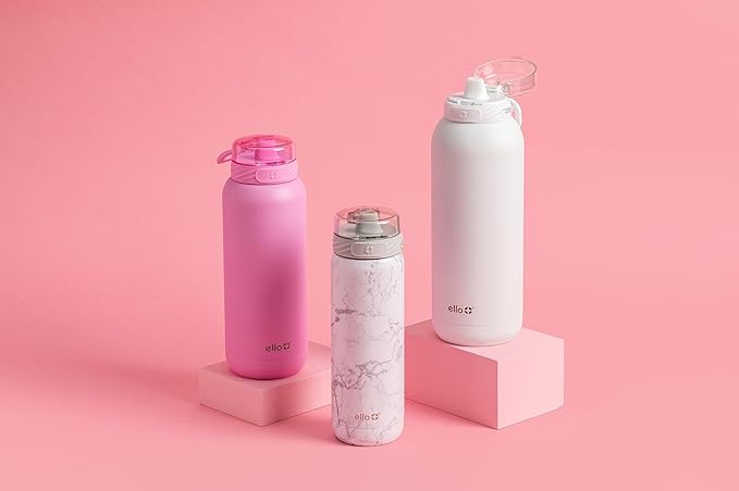 Ello Cooper 40oz Stainless Steel Water Bottle with Straw and Carry Handle, Double Walled and Vacuum Insulated Metal, Leak Proof Locking Lid with Soft Silicone Spout, Reusable, BPA Free, White