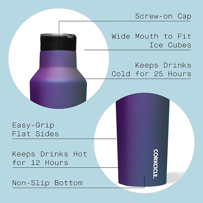 Corkcicle Sport Canteen Insulated Tumbler, Multicolor, 20 oz – Reusable Water Bottle Keeps Beverages Cold for 25 Hours & Hot 12 Hours – Cupholder Friendly Tumbler with Screw-On Cap