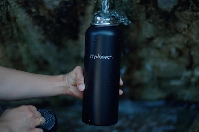 HydroTech Stainless Steel Leak Proof Water Bottle with Double Wall Insulation and 2 Lids (Straw Lid) - 40 OZ. (Black)