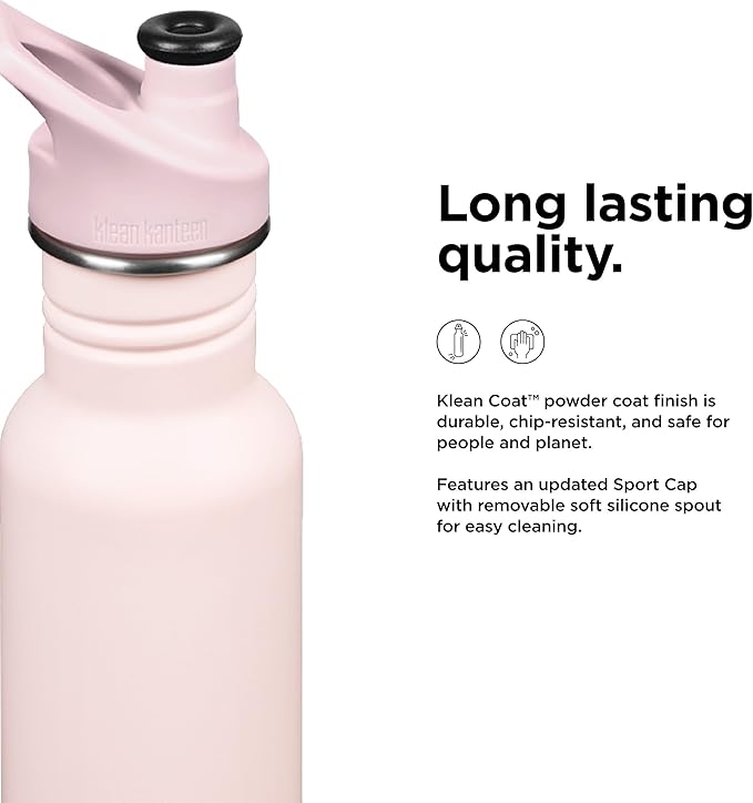 KLEAN KANTEEN Heavenly Pink Classic Water Bottle with Sport Cap, 1 EA