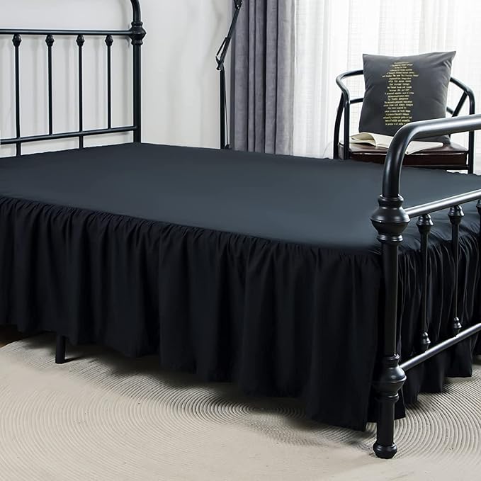 Bed Skirts Queen Size Ruffled Bed Skirt with Split Corners, 18 Inch Drop Dust Ruffle Bed Skirt with Platform, Black