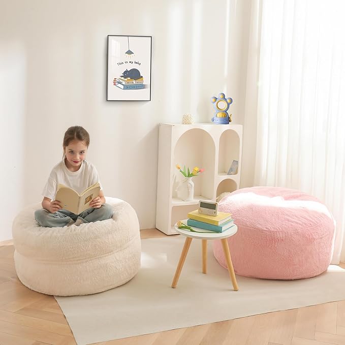 MAXYOYO Bean Bag Chair Bed for Kids, Convertible Bean Bag Folds from Lazy Chair to Floor Mattress Bed, Stuffed Floor Sofa Couch Sofa Bed for Boys and Girls, High-Density Foam Filling, Beige