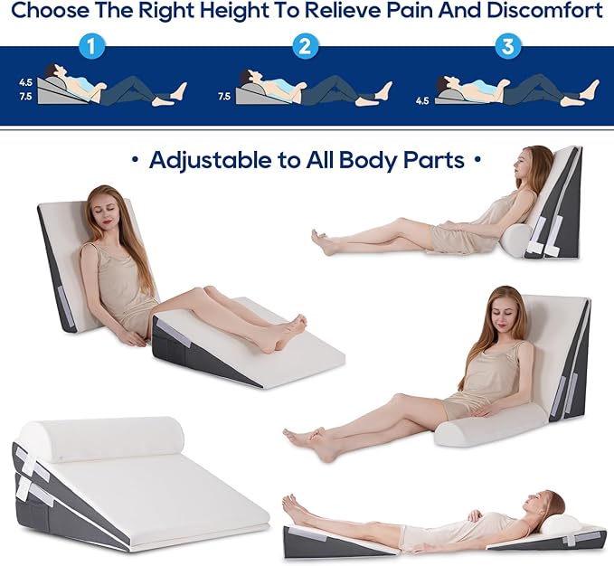 GOHOME Bed Wedge Pillow with Cooling Memory Foam Top Removable,3 in 1 Triangle Pillow Wedge for Sleeping-Help with Acid Reflux, Heartburn, Snoring, Legs and Back Pain