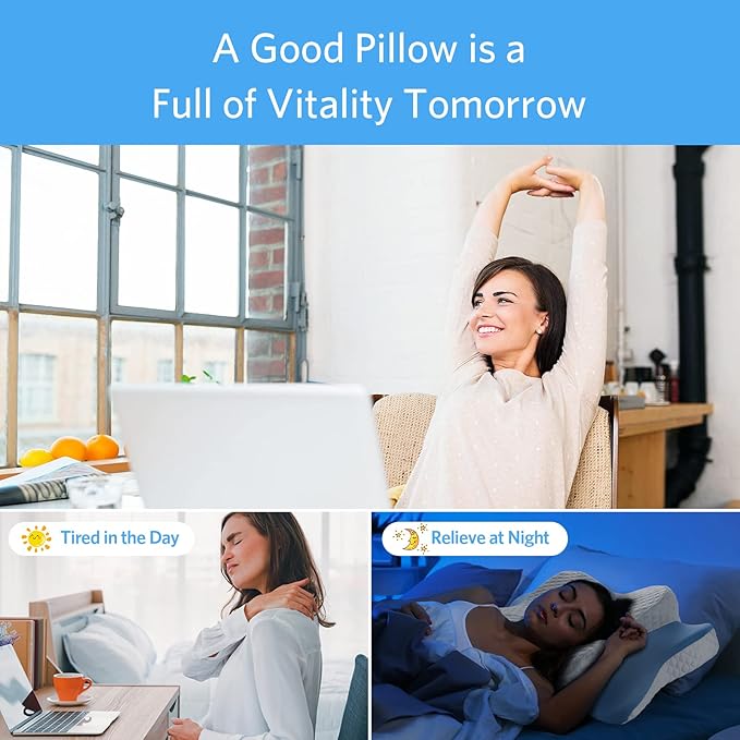 Memory Foam Cervical Pillow, Multifunctional Ergonomic Contour Pillows, Orthopedic Pillow for Neck and Shoulder Pain Relief, Washable Pillowcase, for Side Back Stomach Sleepers