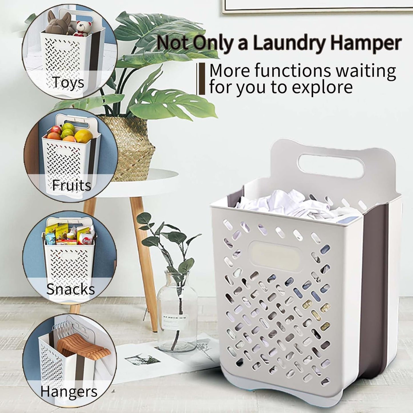 Plastic Foldable Laundry Basket with Handle, 42L Wall Mounted Laundry Hamper Freestanding Dirty Clothes Hamper, Collapsible Laundry Baskets Pop Up Hamper Storage Container for Snacks Dolls