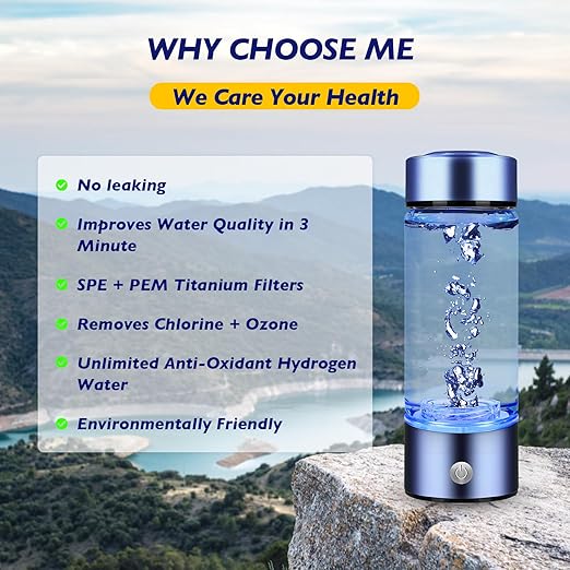 Hydrogen Water Bottle - Rechargeable High Concentration Hydrogen Generator, Portable Design, Food-Grade Materials, Easy to Use and Clean, 420ml,Blue Cover