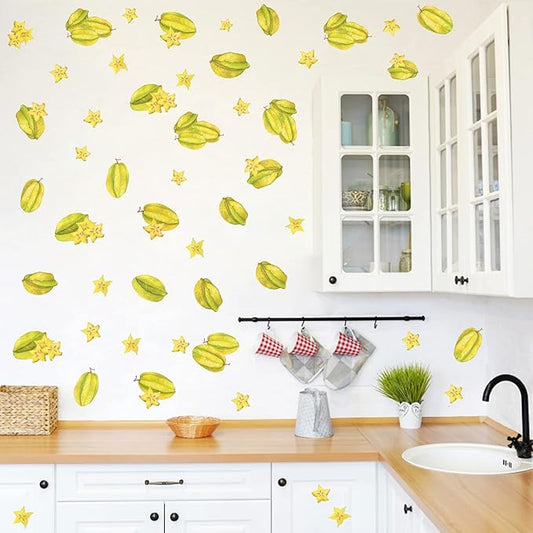 Star Fruit Wall Decals Peel and Stick Summer Fruit Wall Stickers Removable Kitchen Wall Stickers Cabinet Decals Watercolor Fruit Wall Decals for Nursery Bedroom Playroom Decor