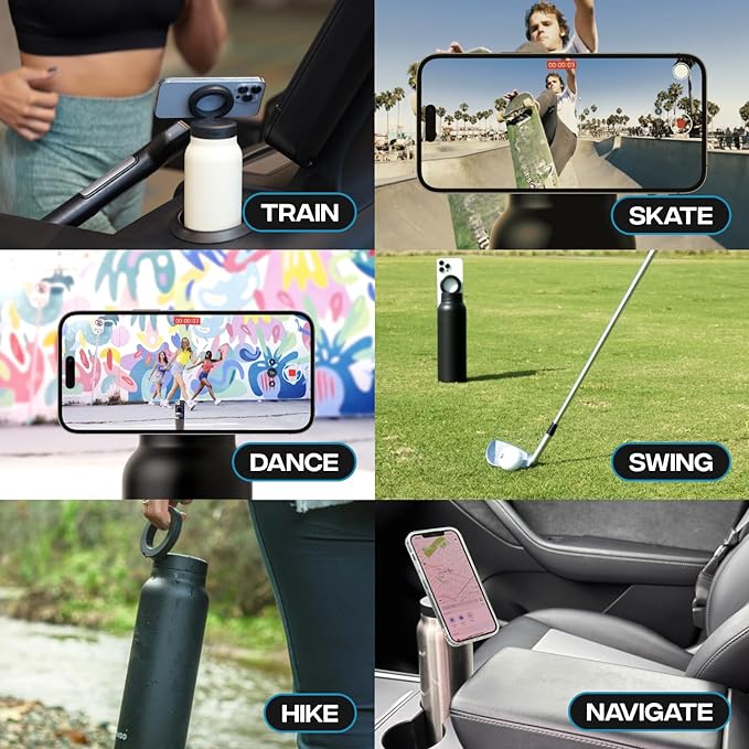 Ringo Insulated Water Bottle - Compatible MagSafe Water Bottle w/Phone Holder - Stainless Steel School Water Bottle w/Magnetic Phone Mount for Kids & Adult -Hot 12H, Cold 24H 360° Rotate - Pink 32oz