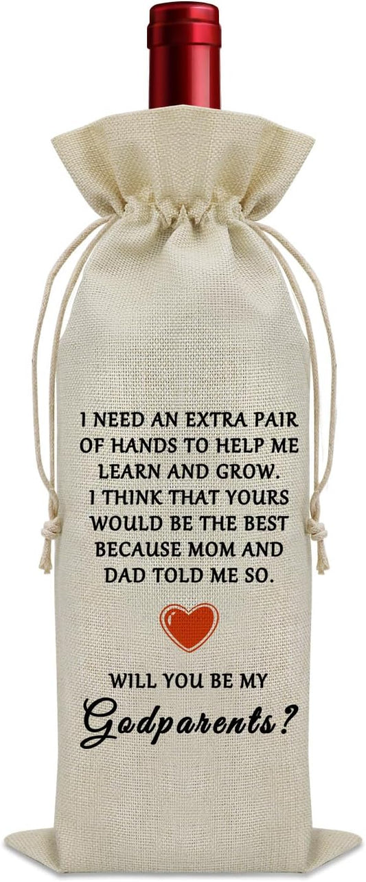 Sazuwu Godparents Proposal Gift Wine Bag Will You Be My Godparents Gift Ideas Godparents Baptism Gift Wine Bottle Decoration Bag Godparents Gifts from Godchild Christening Gift from Godparents
