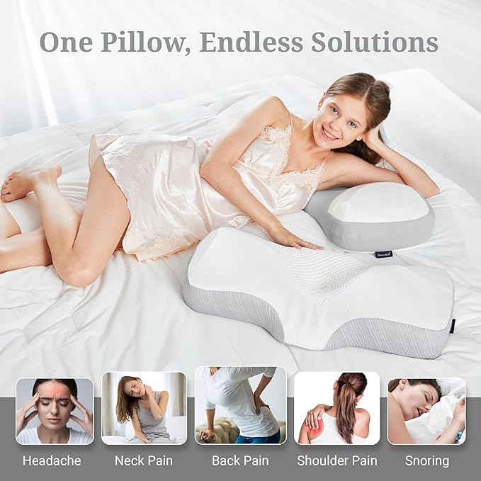 Cervical Pillow for Neck and Shoulder Pain Relief, Odorless Contour Memory Foam Pillows for Sleeping, Ergonomic Orthopedic Support Bed Pillow for Side, Back and Stomach Sleepers, [Grey]