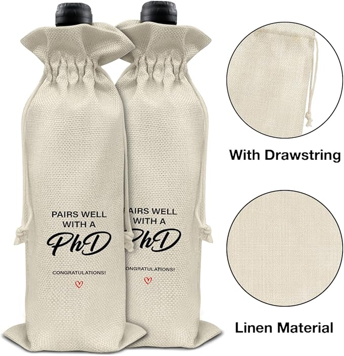 HOIJAUMAI Phd Graduation Gifts Doctorate Degree Graduation Wine Bag Pairs Well with a Phd Wine Gift Bags for Men Women