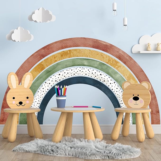 Amaonm Removable 3D Large Colorful Boho Full Rainbow Wall Sticker Peel and Stick Self-Adhesive Colorful Pastel Rainbow Wall Decals Wallpaper for Kids Girls Bedroom Nursery Decoration
