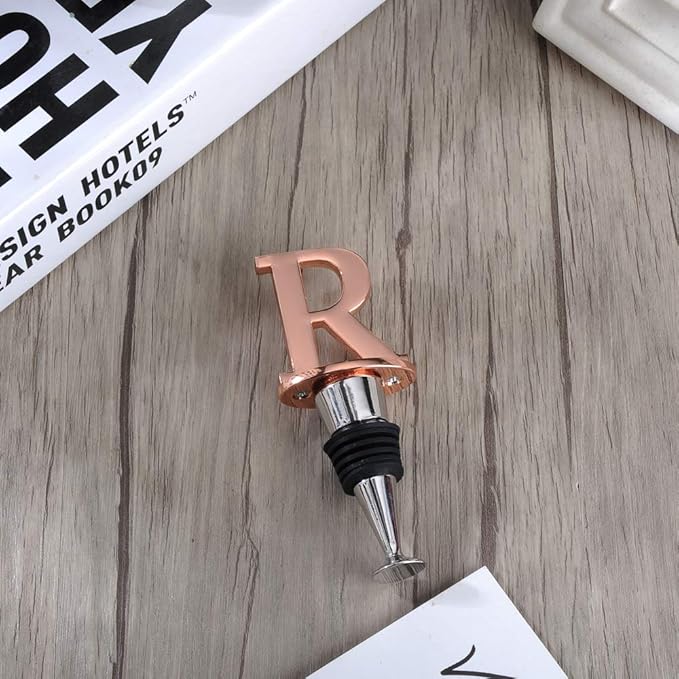Wine and Beverage Bottle Stopper With Rose Gold Finish-Perfect Presents/Gift Idea for Valentines Day, Mothers Day, Fathers Day, Thanksgiving Day,R-Initial (Letter R)