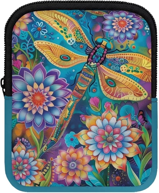 Dragonfly Boho Flower Stanley Cup Pouch with Adjustable Strap Water Bottle Storage Bag 20oz-40oz IceFlow Tumbler Pouch for Stanley Accessories