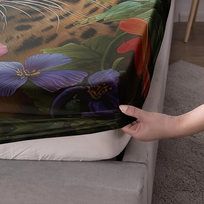 AILONEN Leopard Print Fitted Sheet Set Twin XL Size for Boys,Safari Cheetah Bed Sheet Set TwinXL, Jungle Animal Leopard Sheet Set 3 Pieces Wildlife Fitted Sheet with 2 Pillowcases