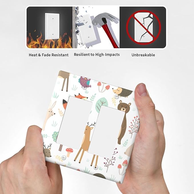 Cartoon Animal Deer Bear Fox Light Switch Cover Decorative Double Rocker Plastic Wall Plate Outlet Cover for Women Girls Bedroom Kitchen Living Room Decor 4.5 * 4.5