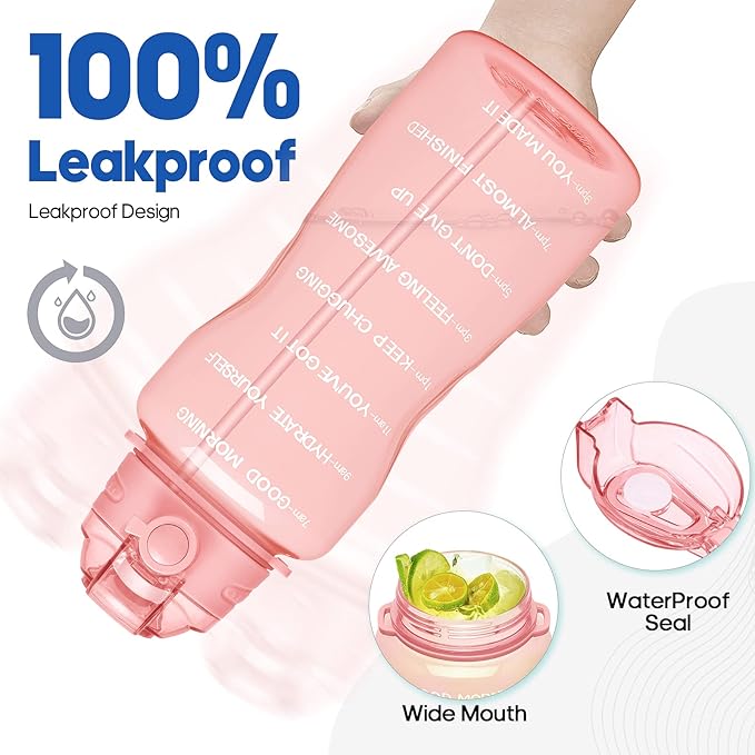 Water Bottles 1 / Half Gallon with Time Marker and Straw, Large Fitness Sports Motivational Bottle, Wide Mouth Leakproof and BPA Free for Travel, Gym,office,school