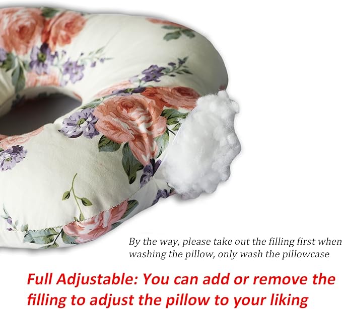 Ear Piercing Pillow for Side Sleepers, Pillow with an Ear Hole for CNH and Ear Pain Ear Inflammation Pressure Sores, O-Shaped Side Sleeping Pillow, Ear Guard Pillow(Red Flower)