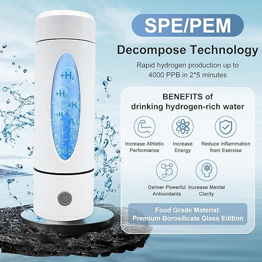 Hydrogen Water Bottle with Indicator Light, Real 4000ppb, SPE/PEM Technology, Equipped with Advanced Dirt Prevention Mode, Portable Hydrogen Water Generator with Food-Grade Material (Black Bag)