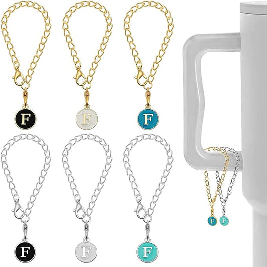 6PCS Letter Charm Accessories for Stanley Cup, Name ID Letter Handle Charm for Stanley Handle Identification Letter Pendant Handle Decoration for Stanley Tumbler Charms (Letter F)