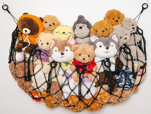 Large Stuffed Animal Net Hammock Macrame Toy Diaplay Plush Toy Holder Ceiling Hanging Net for Stuffed Animal Storage Kid Bedroom Boho Nursery Decor (Black, Small)