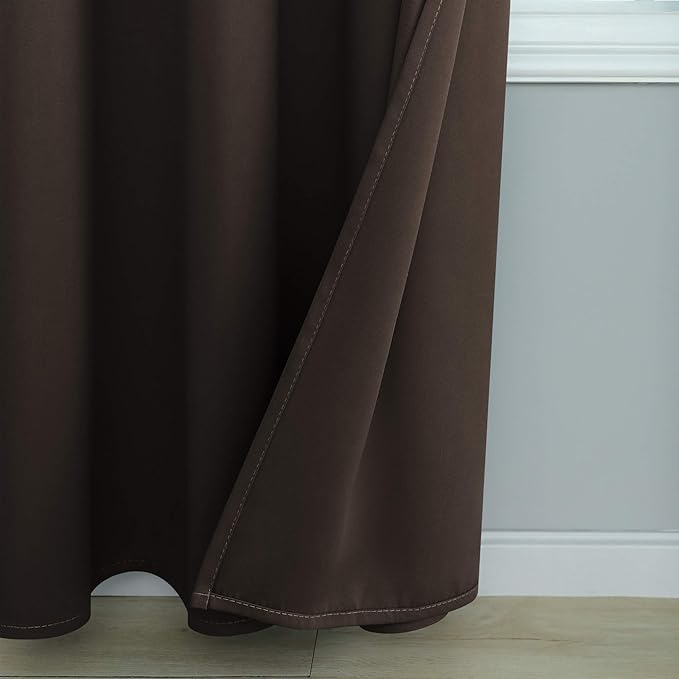 Dark Brown Blackout Curtains 2 Panels,Grommet Dark Academia Moody Curtains for Bedroom Bathroom 63 Inch Length,Coffee Colored