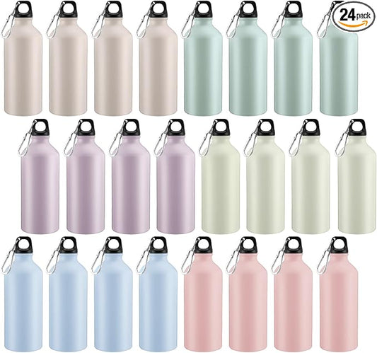 Domensi 24 Pcs 20oz Aluminum Water Bottles Bulk Reusable Water Bottles Lightweight Leak Proof Aluminum Sports Bottles with Twist Cap Buckle for Gym, Hiking, Cycling, Camping, Fishing