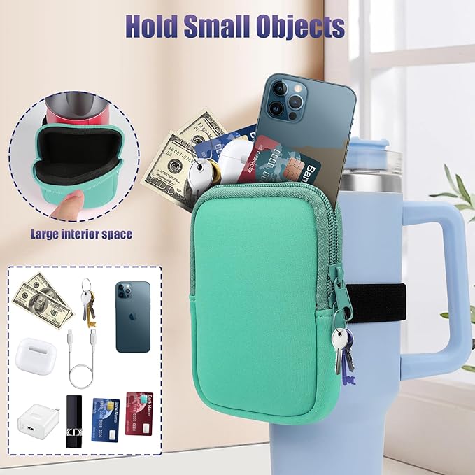 Water Bottle Pouch for Stanley Quencher Adventure 40oz & Stanley IceFlow 20oz 30oz, Gym Water Bottle Pouch for Stanley Cup 40oz,Workout Outdoor Tumbler Pocket for Phone, Card, Keys (Green)