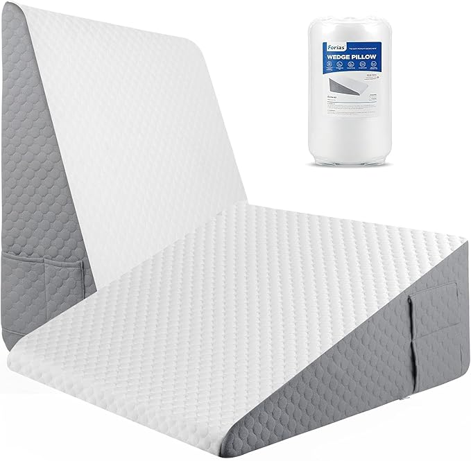 Forias Wedge Pillow for Sleeping 10" Bed Wedge Pillow for After Surgery - 1.5" Memory Foam Top, Triangle Pillow Wedge Ideal for Acid Reflux GERD Snoring Heartburn Pregnancy Lower Back Pain