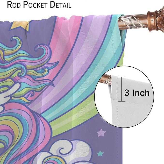 Kids Unicorn Curtains Purple Cartoon Rainbow Cartoon Room Blackout Curtains Boys Girls Baby Room Decor Curtains Living Room Decor 72x63 Inch 2 Panels