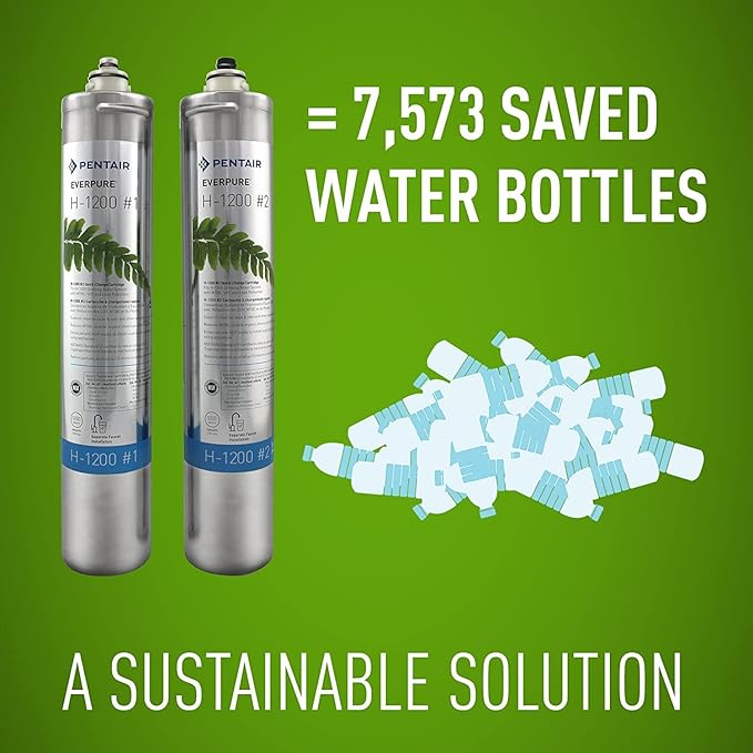 Pentair Everpure H-1200 Drinking Water System, EV928200, NSF Certified to Reduce PFOA/PFOS, Dual Cartridge System Includes Filter Head, Cartridges and all Hardware, 1,000 Gallon Capacity, 0.5 Micron